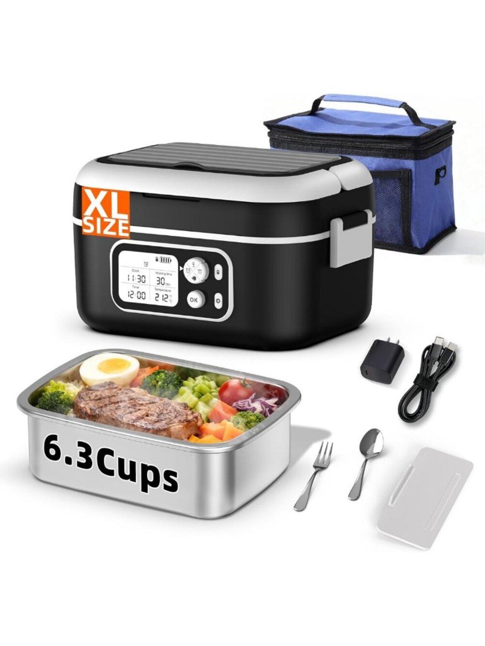 XL Cordless Electric Heated Lunch Box - Rechargeable Food Warmer for Travel